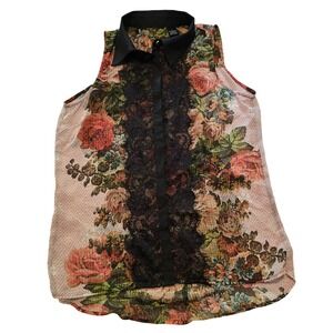 Floral Snakeskin Lace Sleeveless Blouse Sheer Romantic‎ Goth Whimsigoth Small